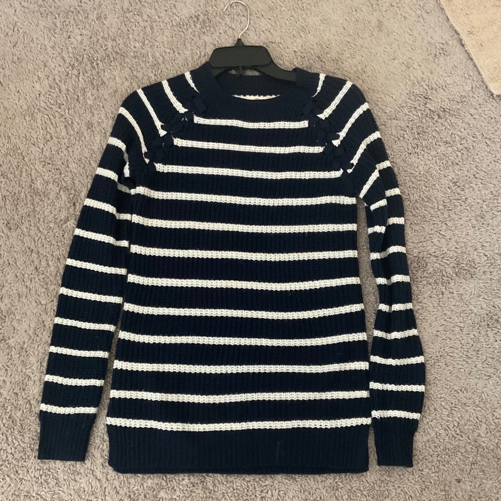 Navy Blue and White Striped Sweater w/ Braids #stripes